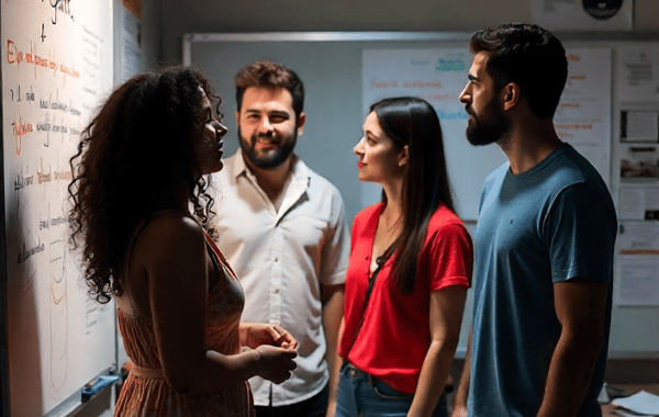 Candid photo of leadership team in coaching session building disciplined habitshput reduction at mid-size medical device manufacturer